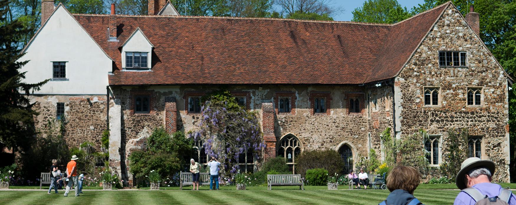 A view of Beeleigh Abbey and the surrounding gardens.