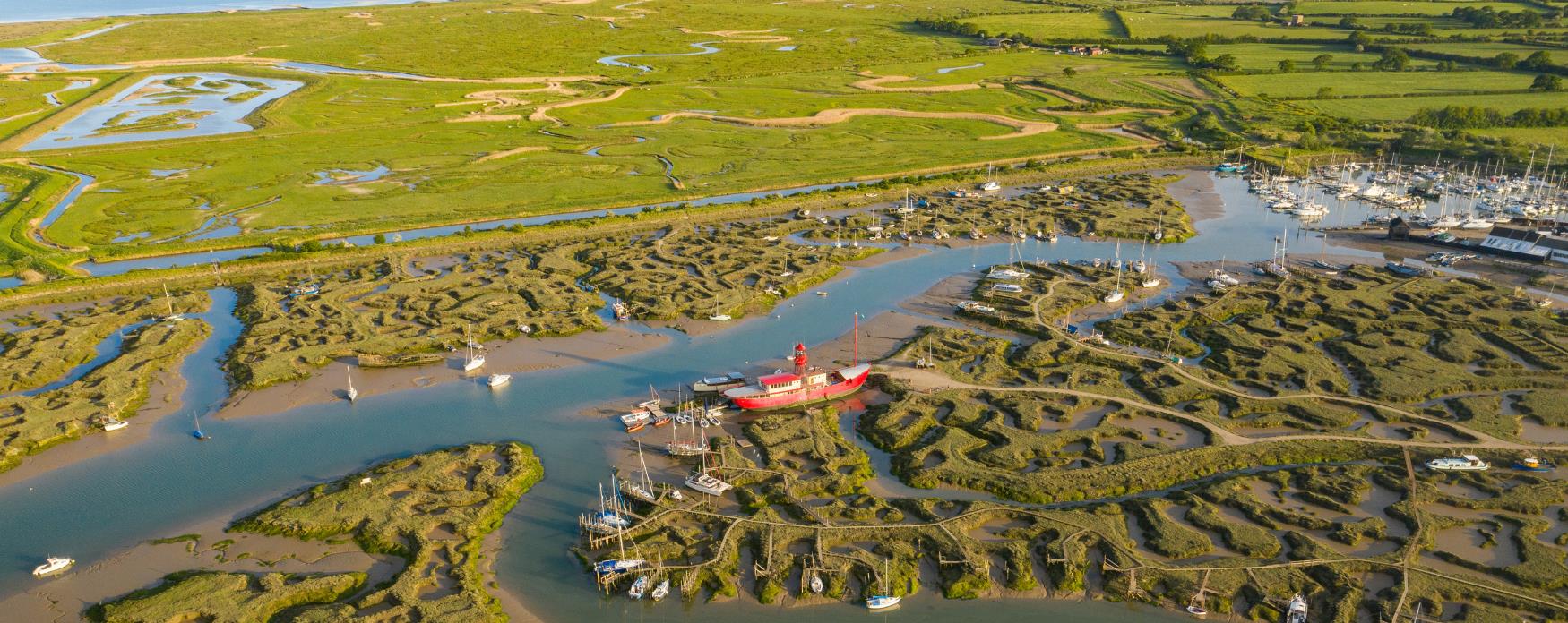 An aerial view of Tollesbury and the surround marshes