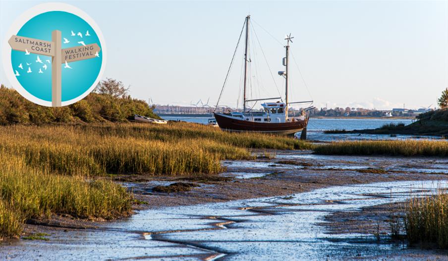 Red boat moored in the creek at Goldhanger, by James Crisp