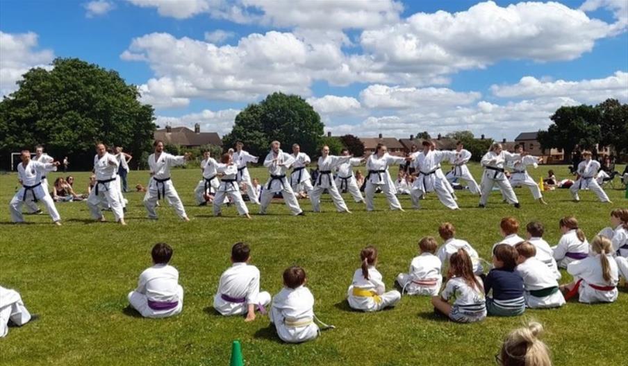 Students practising martial outside outside