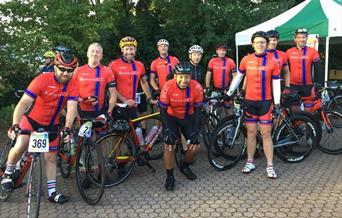 Group of cyclists in Burnham Cycling Club jerseys