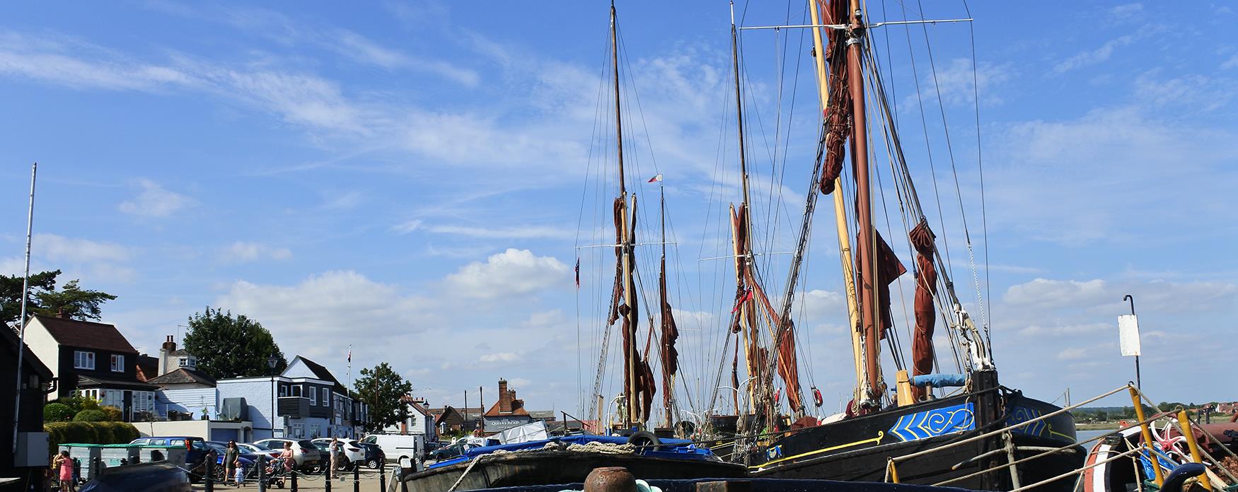 A view of the Thames Barges moored at Hythe Quay in Maldon.
