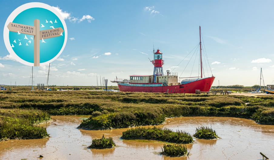 Tollesbury marshes with bright red lightvessel