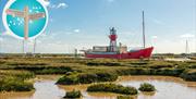 Tollesbury marshes with bright red lightvessel