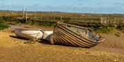 Rowing boats sitting on the shingle at Tollesbury, James Crisp