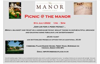 Picnic @ The Manor poster with images of a picnic and Creeksea Place