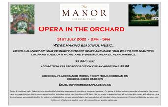 Opera in the Orchard poster with images of Creeksea Place House