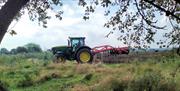 Field, John Deer, Tractor, tree, farm, Bramble Hall Farm, Mundon, Maldon, Essex, UK