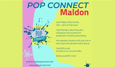 Text image promoting Pop Connect networking group in Maldon