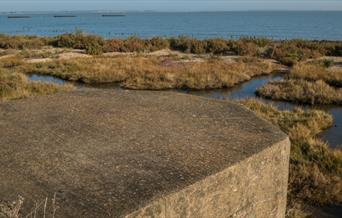 Second World War pillbox and concrete barges used in D-Day Landings visible from the shell bank, picture by Marion Sidebottom