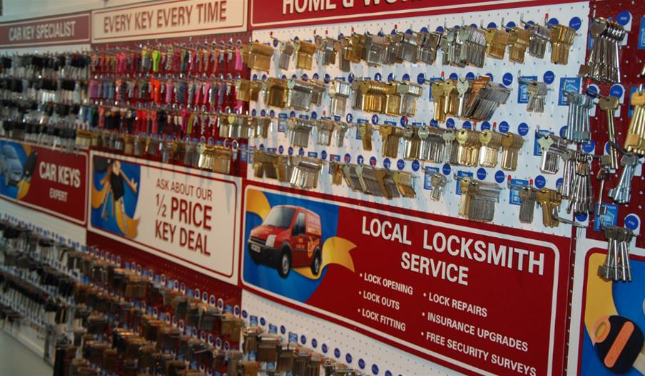 Timpson shop with selection of keys to be cut