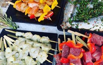 Fish skewers ready for the barbecue at Braxted Seafood Hut