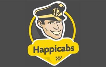 Happicabs logo of cheerful driver in chauffer's hat