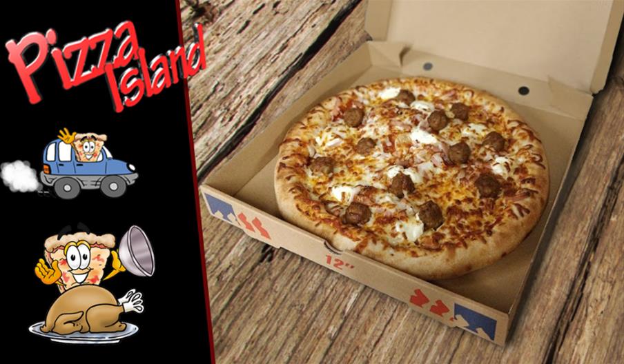 Pizza in box from Pizza Island