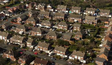 An aerial view of a housing estate.