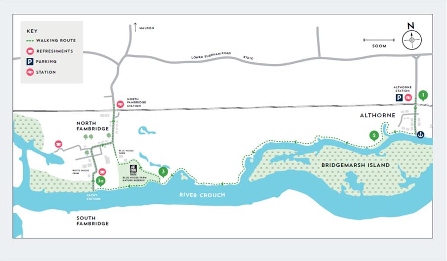 map showing althorn to fambridge walking route