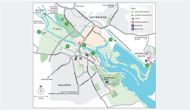 map showing the route for heybridge basin & beeleigh walking route