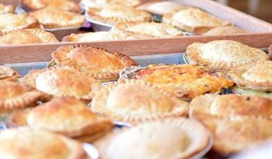 tray of freshly baked pies at Maldon Pie n Mash shop