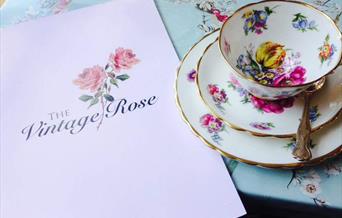 Vintage china place setting at The Vintage Rose tea room
